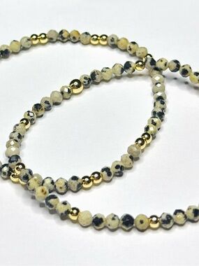 BramFam Beads Dalmatian Jasper & Gold Bead Stretch Bracelet